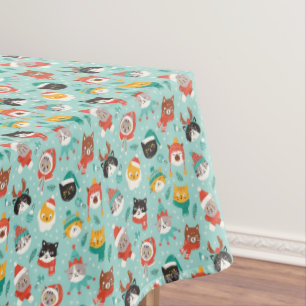 Christmas Cats in Holiday Sweaters Pattern Tablecloth
