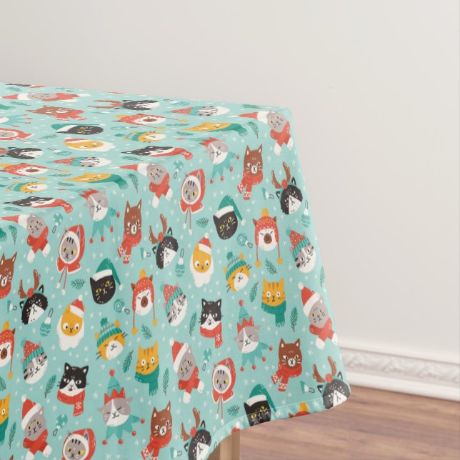 Christmas Cats in Holiday Sweaters Pattern Tablecloth (In Situ)