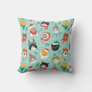 Christmas Cats in Holiday Sweaters Pattern Throw Pillow