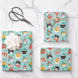 Christmas Cats in Holiday Sweaters Pattern Wrapping Paper Sheet