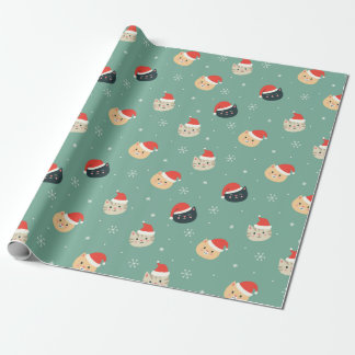 Christmas Cats in Santa Hats Pattern Wrapping Paper
