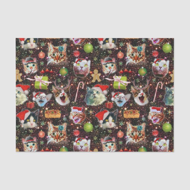 Christmas Cats in Space Galaxy Stars Funny Holiday Tissue Paper (Front)