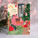 Christmas Cats Merry Cat-mess Holiday Card<br><div class="desc">Cute retro Christmas illustration with cats around the Christmas tree,  looking presents,  laying on a chair for a cat lover. Original artwork by Caroline Bonne Müller Mockup image: rawpixel.com on Freepik</div>