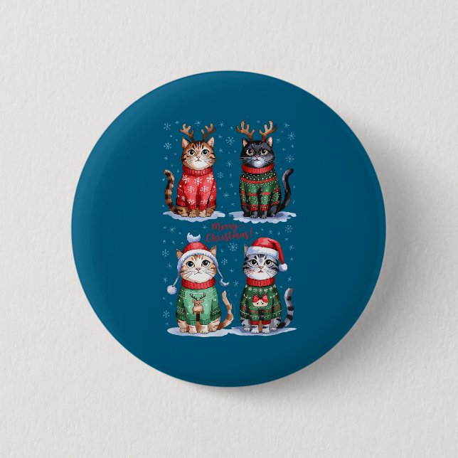 Christmas Cats _ Merry Christmas Cats Graphic  2 Inch Round Button (Front)