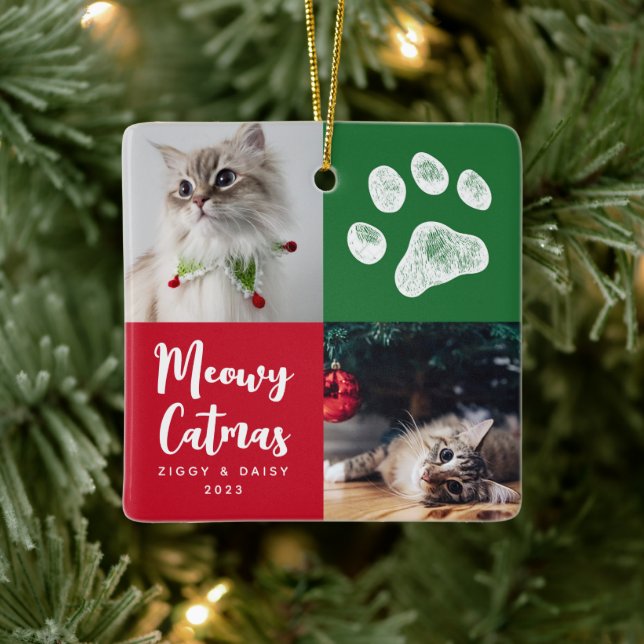 Christmas Cats Photo Paw Print Ornament (Tree)