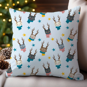 Christmas Cats Reindeer Antlers Colourful Scarves Throw Pillow