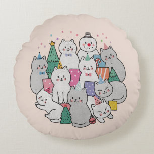 Christmas Cats Round Pillow
