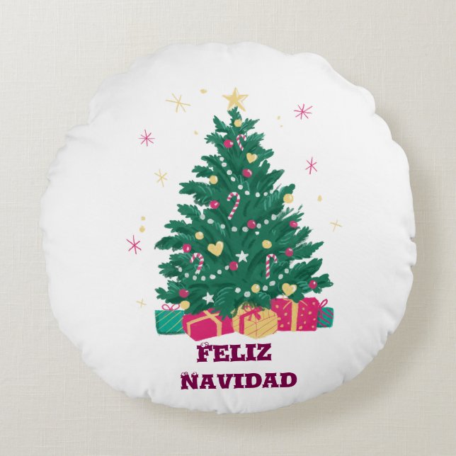 Christmas Cats Round Pillow (Front)