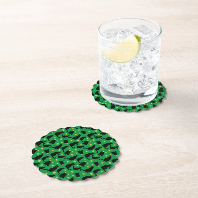Christmas Cats Stars And Trees Paper Coaster (Insitu)