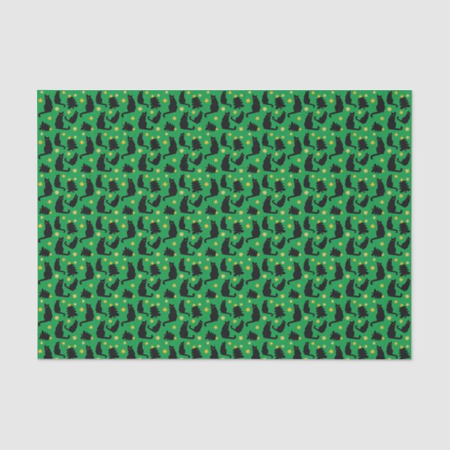 Christmas Cats Stars And Trees Tissue Paper (Front)