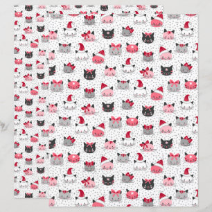 Christmas Cats With Santa Hats Scrapbook Paper