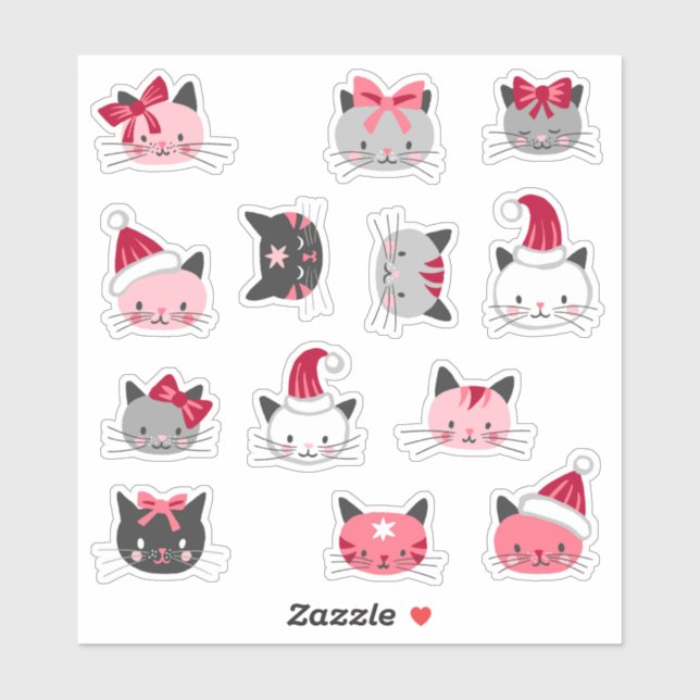 Christmas Cats With Santa Hats Sticker Sheet (Sheet)