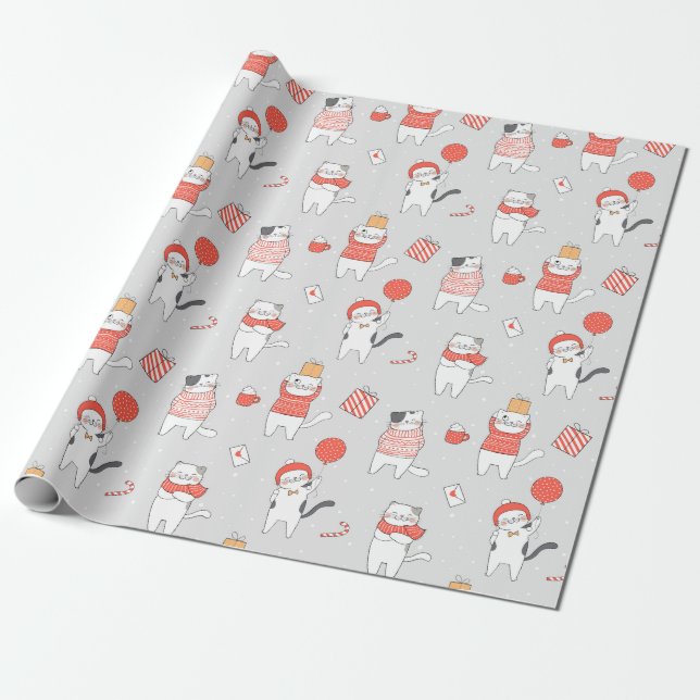 Christmas Cats Wrapping Paper (Unrolled)