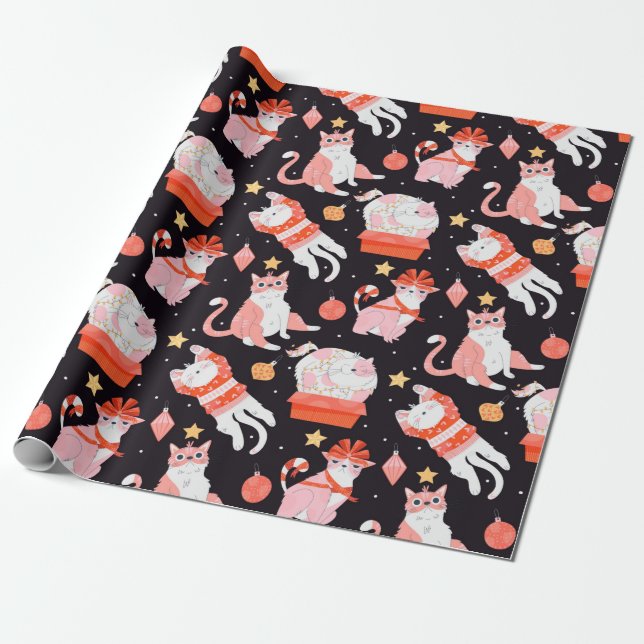 Christmas Cats Wrapping Paper (Unrolled)