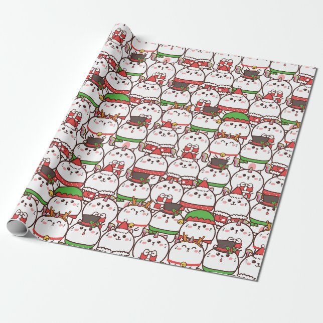 Christmas Cats Wrapping Paper (Unrolled)