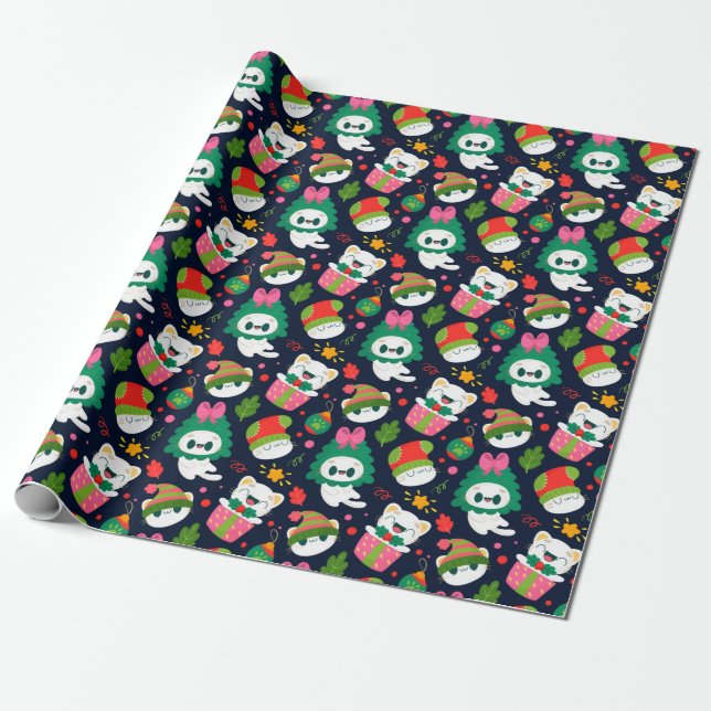 Christmas Cats Wrapping Paper (Unrolled)