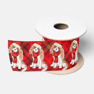 Christmas Cavalier King Charles Spaniel and Plaid Satin Ribbon