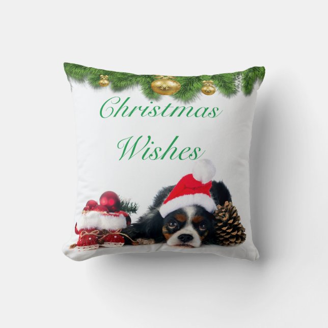 Christmas Cavalier King Charles Spaniel Dog Throw Pillow (Front)