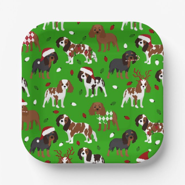 Christmas Cavalier King Charles Spaniel Paper Plate (Front)