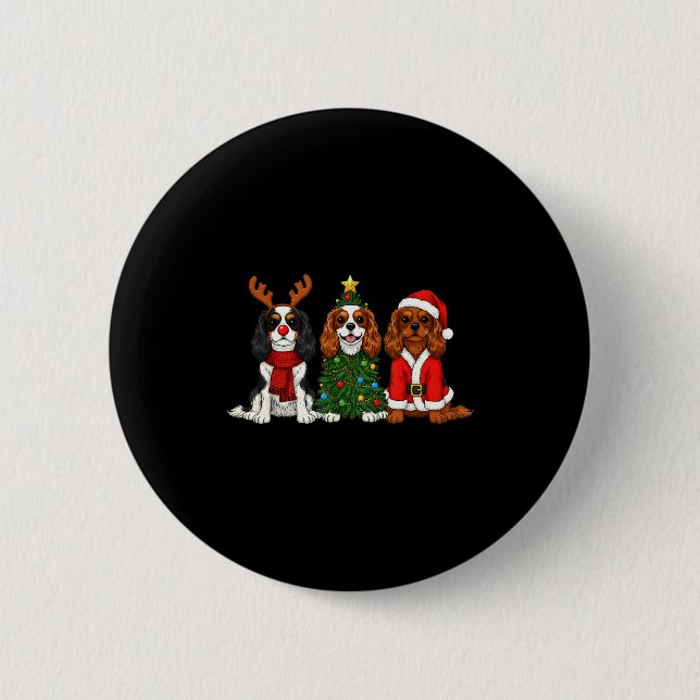 Christmas Cavalier King Charles Spaniel Santa Rein 2 Inch Round Button (Front)