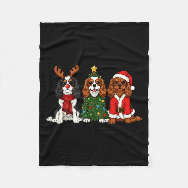 Christmas Cavalier King Charles Spaniel Santa Rein Fleece Blanket (Front)