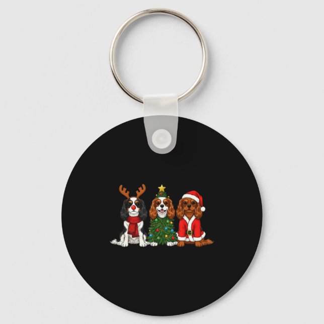 Christmas Cavalier King Charles Spaniel Santa Rein Keychain (Front)