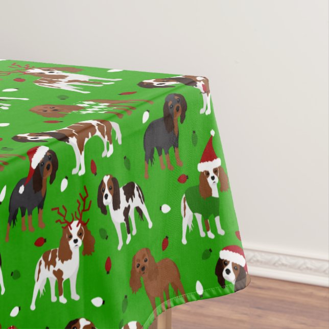 Christmas Cavalier King Charles Spaniel Tablecloth (In Situ)