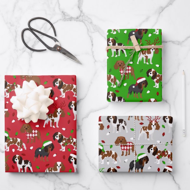 Christmas Cavalier King Charles Spaniel Wrapping Paper Sheet (Front)