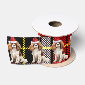 Christmas Cavalier Spaniel Red and Green Plaid Satin Ribbon