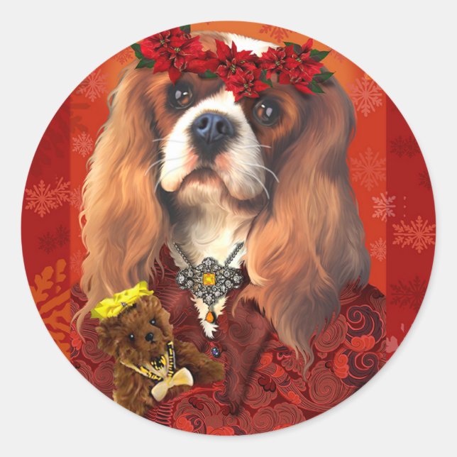 Christmas Cavalier Spaniel Stickers (Front)