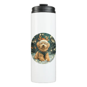 Christmas Cavapoo Reindeer Dog Santa Hat Cute Holi Thermal Tumbler