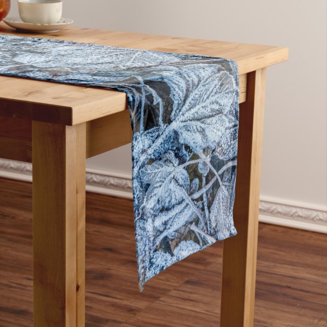 Christmas Celebration Blue Leaves Winter Holidays Short Table Runner (In Situ)