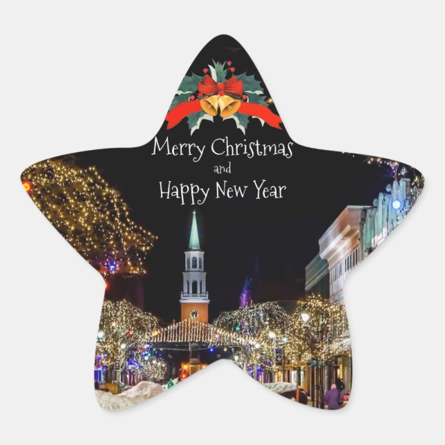 Christmas Celebration, bright lights and baubles, Star Sticker (Front)