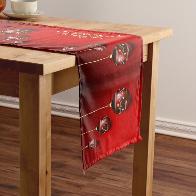 Christmas Celebration Golden Red Winter Elegant Short Table Runner (In Situ)