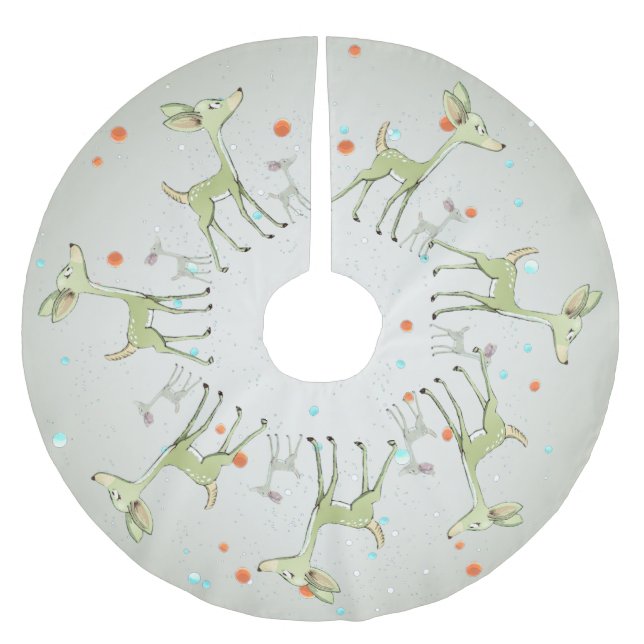Christmas Celebration Green Deers Holidays Cute Brushed Polyester Tree Skirt (Front)