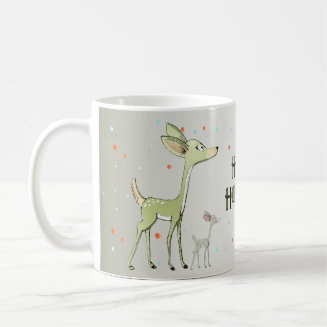 Christmas Celebration Green Deers Holidays Cute Coffee Mug (Left)
