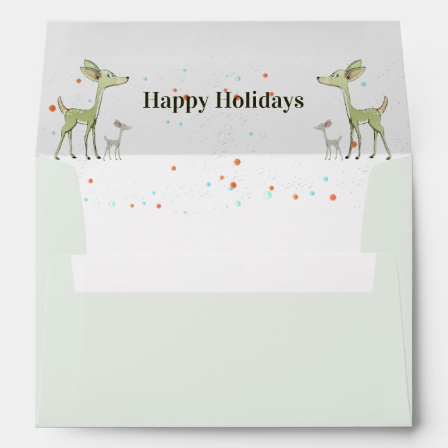 Christmas Celebration Green Deers Holidays Cute Envelope (Back (Bottom))