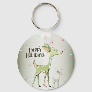 Christmas Celebration Green Deers Holidays Cute Keychain