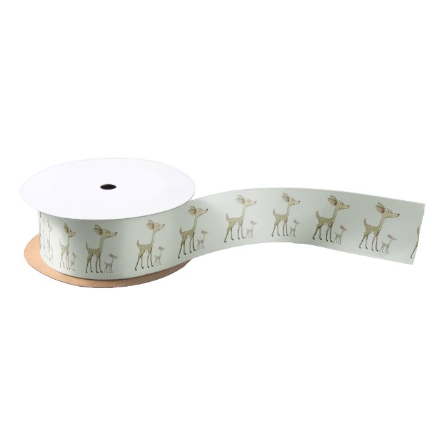 Christmas Celebration Green Deers Holidays Cute Satin Ribbon (Spool)