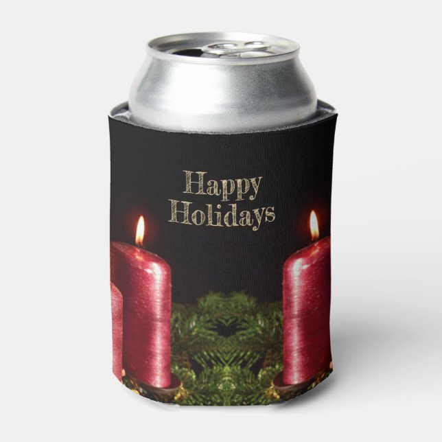 Christmas Celebration Red Candles Winter Holidays Can Cooler (Can Front)