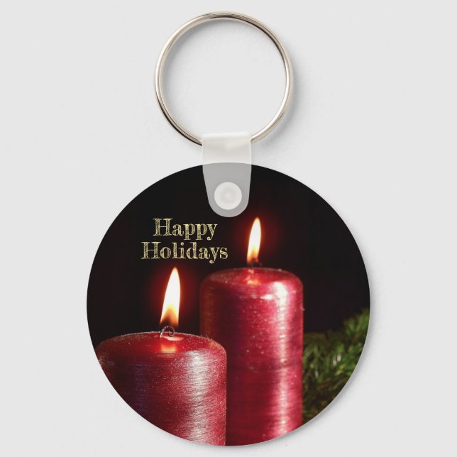 Christmas Celebration Red Candles Winter Holidays Keychain (Front)