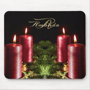 Christmas Celebration Red Candles Winter Holidays Mouse Pad