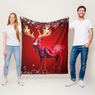 Christmas Celebration Red Reindeer Winter Holidays Fleece Blanket