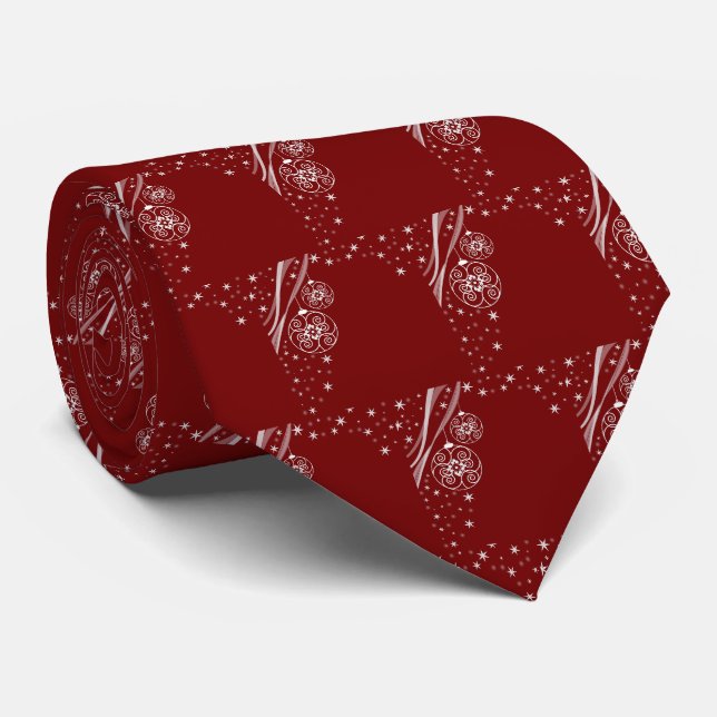 Christmas Celebration White Ornaments Stars Red Tie (Rolled)