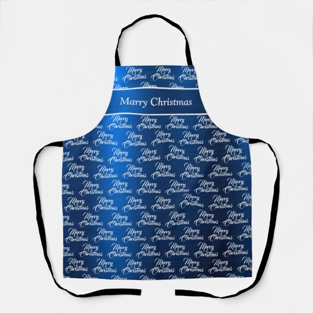 Christmas Celebration White Snowflakes Navy Blue Apron (Front)