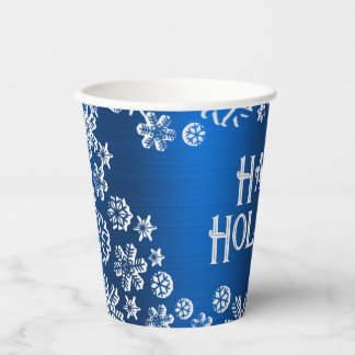 Christmas Celebration White Snowflakes Navy Blue Paper Cups