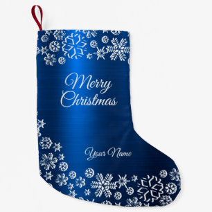 Christmas Celebration White Snowflakes Navy Blue Small Christmas Stocking