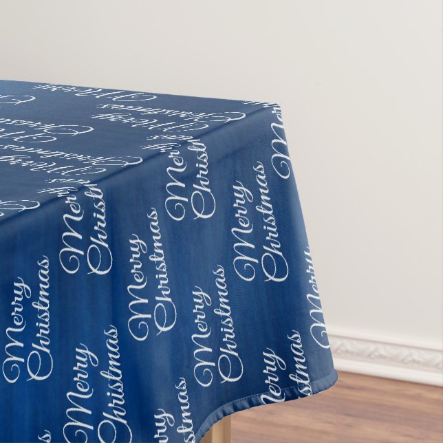 Christmas Celebration White Snowflakes Navy Blue Tablecloth (In Situ)