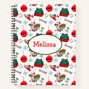 Christmas Celebration with Goofy Bulldog Name Notebook