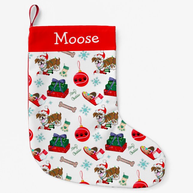 Christmas Celebration With Goofy Bulldog  Small Ch Stocking (Front)